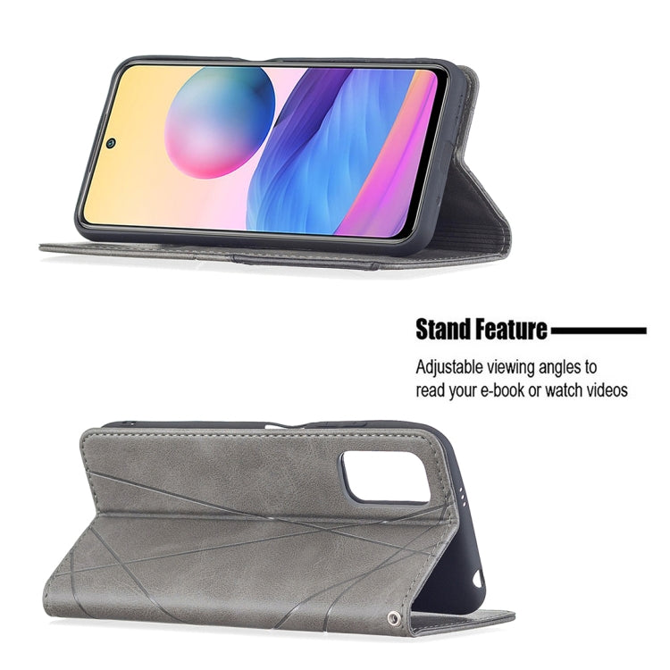 For Xiaomi Poco M3 Pro / Redmi Note 10 5G Rhombus Texture Horizontal Flip Magnetic Leather Case with Holder & Card Slots(Grey) - Xiaomi Cases by buy2fix | Online Shopping UK | buy2fix