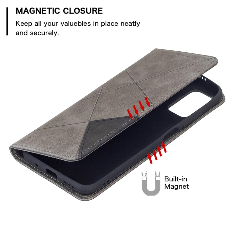 For Xiaomi Poco M3 Pro / Redmi Note 10 5G Rhombus Texture Horizontal Flip Magnetic Leather Case with Holder & Card Slots(Grey) - Xiaomi Cases by buy2fix | Online Shopping UK | buy2fix