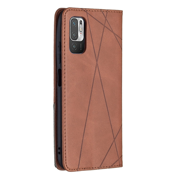 For Xiaomi Poco M3 Pro / Redmi Note 10 5G Rhombus Texture Horizontal Flip Magnetic Leather Case with Holder & Card Slots(Brown) - Xiaomi Cases by buy2fix | Online Shopping UK | buy2fix