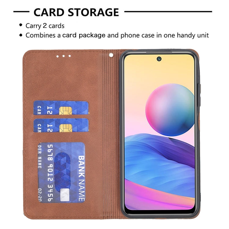 For Xiaomi Poco M3 Pro / Redmi Note 10 5G Rhombus Texture Horizontal Flip Magnetic Leather Case with Holder & Card Slots(Brown) - Xiaomi Cases by buy2fix | Online Shopping UK | buy2fix