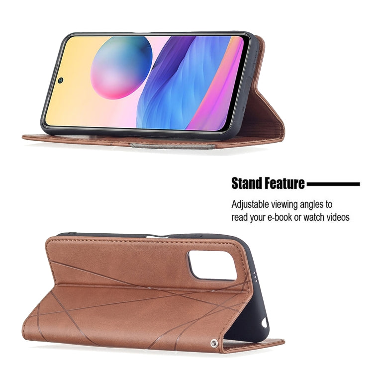 For Xiaomi Poco M3 Pro / Redmi Note 10 5G Rhombus Texture Horizontal Flip Magnetic Leather Case with Holder & Card Slots(Brown) - Xiaomi Cases by buy2fix | Online Shopping UK | buy2fix