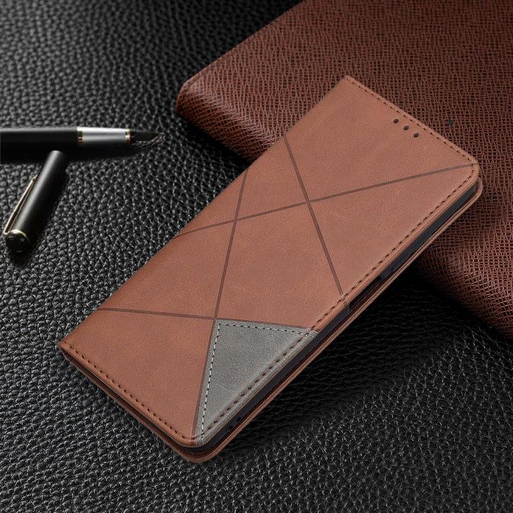 For Xiaomi Poco M3 Pro / Redmi Note 10 5G Rhombus Texture Horizontal Flip Magnetic Leather Case with Holder & Card Slots(Brown) - Xiaomi Cases by buy2fix | Online Shopping UK | buy2fix