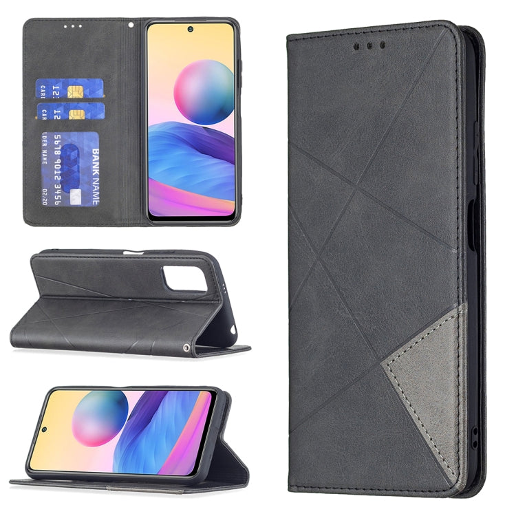 For Xiaomi Poco M3 Pro / Redmi Note 10 5G Rhombus Texture Horizontal Flip Magnetic Leather Case with Holder & Card Slots(Black) - Xiaomi Cases by buy2fix | Online Shopping UK | buy2fix