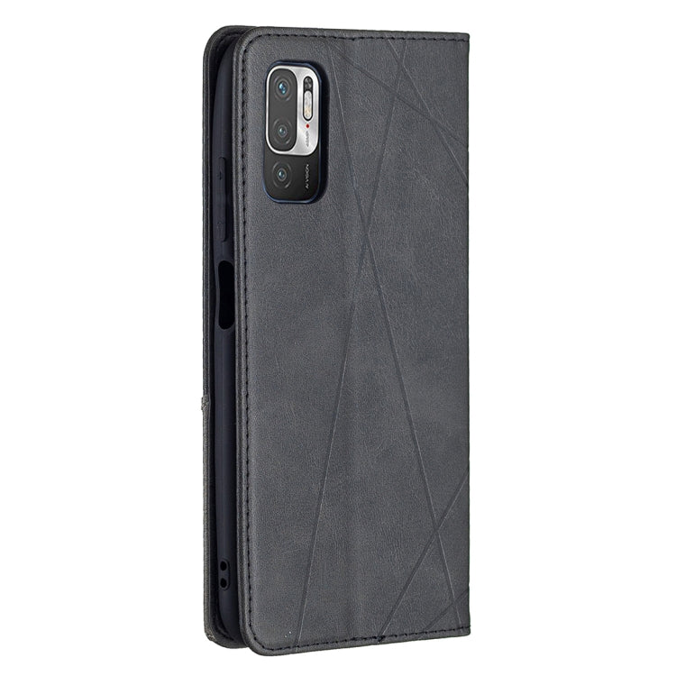 For Xiaomi Poco M3 Pro / Redmi Note 10 5G Rhombus Texture Horizontal Flip Magnetic Leather Case with Holder & Card Slots(Black) - Xiaomi Cases by buy2fix | Online Shopping UK | buy2fix