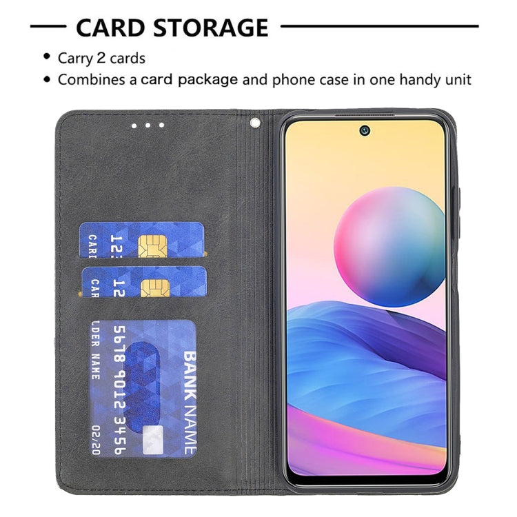 For Xiaomi Poco M3 Pro / Redmi Note 10 5G Rhombus Texture Horizontal Flip Magnetic Leather Case with Holder & Card Slots(Black) - Xiaomi Cases by buy2fix | Online Shopping UK | buy2fix