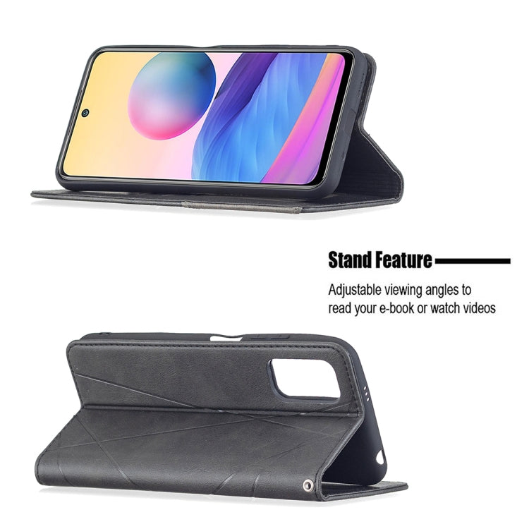 For Xiaomi Poco M3 Pro / Redmi Note 10 5G Rhombus Texture Horizontal Flip Magnetic Leather Case with Holder & Card Slots(Black) - Xiaomi Cases by buy2fix | Online Shopping UK | buy2fix