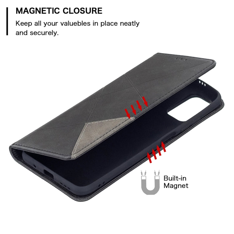 For Xiaomi Poco M3 Pro / Redmi Note 10 5G Rhombus Texture Horizontal Flip Magnetic Leather Case with Holder & Card Slots(Black) - Xiaomi Cases by buy2fix | Online Shopping UK | buy2fix