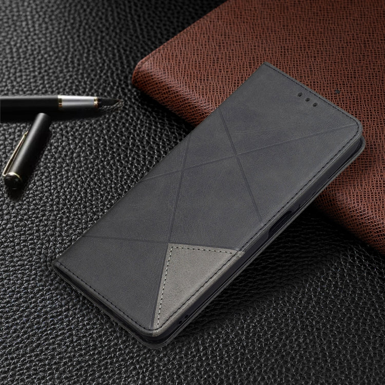 For Xiaomi Poco M3 Pro / Redmi Note 10 5G Rhombus Texture Horizontal Flip Magnetic Leather Case with Holder & Card Slots(Black) - Xiaomi Cases by buy2fix | Online Shopping UK | buy2fix