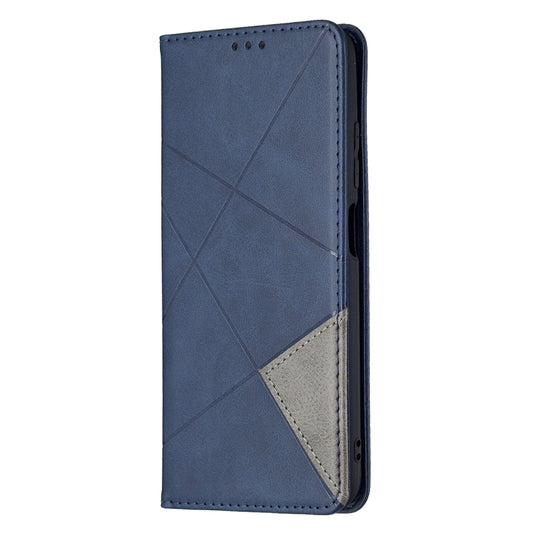 For Xiaomi Poco M3 Pro / Redmi Note 10 5G Rhombus Texture Horizontal Flip Magnetic Leather Case with Holder & Card Slots(Blue) by buy2fix