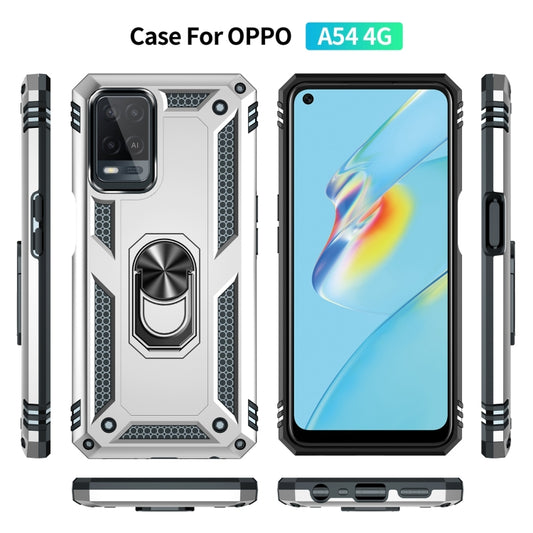 For OPPO A54 4G Shockproof TPU + PC Protective Case with 360 Degree Rotating Holder(Silver) by buy2fix