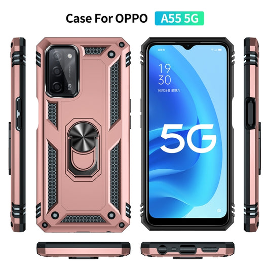 For OPPO A55 5G Shockproof TPU + PC Protective Case with 360 Degree Rotating Holder(Rose Gold) by buy2fix