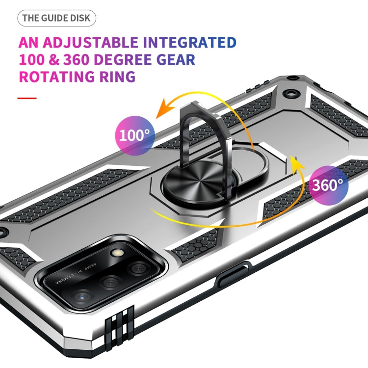 For OPPO A74 4G / F19 Shockproof TPU + PC Protective Case with 360 Degree Rotating Holder(Silver) by buy2fix