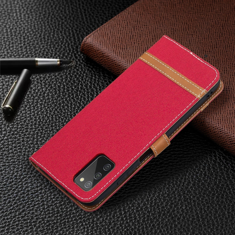 For Samsung Galaxy A03s 164mm Color Matching Denim Texture Horizontal Flip Leather Case with Holder & Card Slots & Wallet & Lanyard(Red) by buy2fix