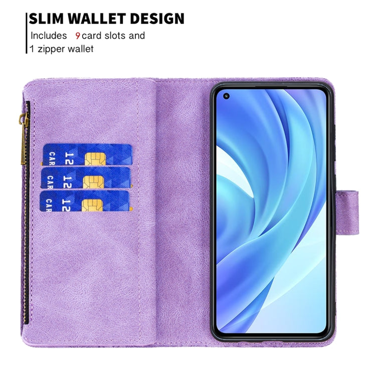 For Xiaomi Mi 11 Lite Flying Butterfly Embossing Pattern Zipper Horizontal Flip Leather Case with Holder & Card Slots & Wallet(Purple) - Xiaomi Cases by buy2fix | Online Shopping UK | buy2fix