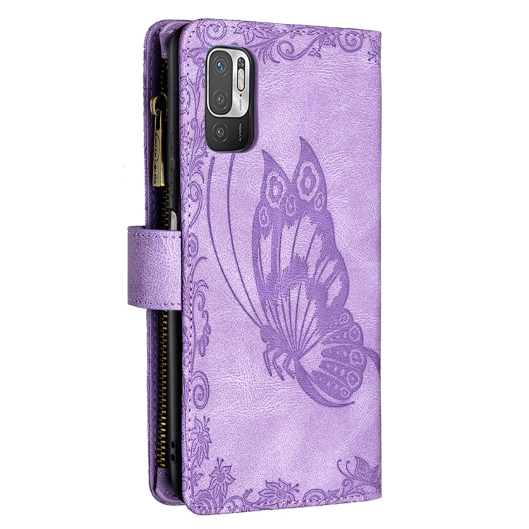 For Xiaomi Poco M3 Pro / Redmi Note 10 5G Flying Butterfly Embossing Pattern Zipper Horizontal Flip Leather Case with Holder & Card Slots & Wallet(Purple) - Xiaomi Cases by buy2fix | Online Shopping UK | buy2fix