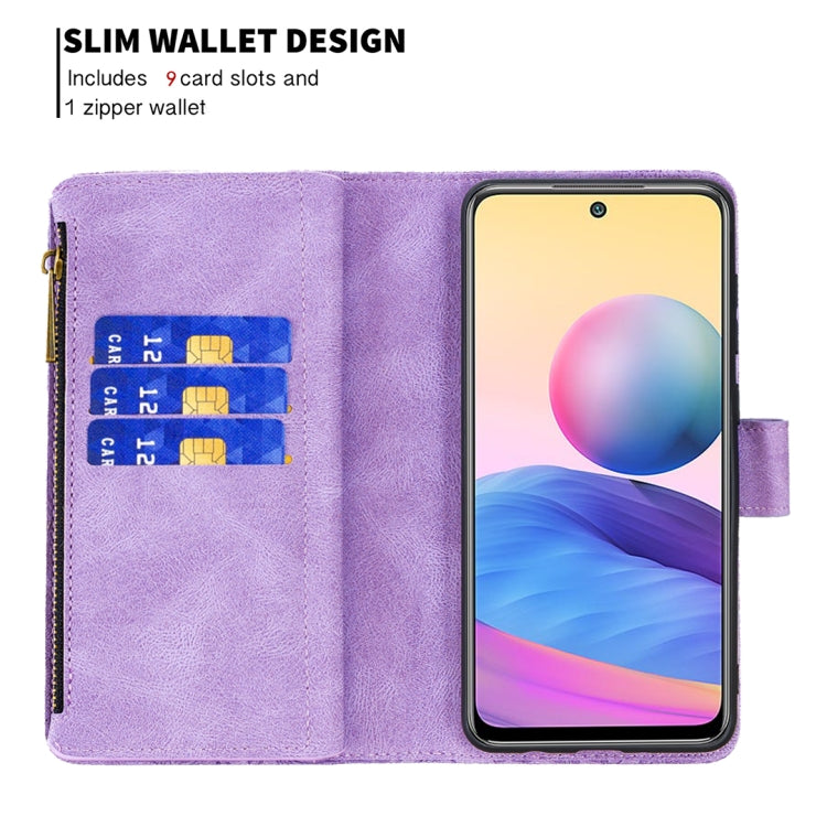 For Xiaomi Poco M3 Pro / Redmi Note 10 5G Flying Butterfly Embossing Pattern Zipper Horizontal Flip Leather Case with Holder & Card Slots & Wallet(Purple) - Xiaomi Cases by buy2fix | Online Shopping UK | buy2fix