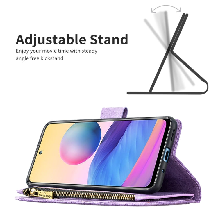 For Xiaomi Poco M3 Pro / Redmi Note 10 5G Flying Butterfly Embossing Pattern Zipper Horizontal Flip Leather Case with Holder & Card Slots & Wallet(Purple) - Xiaomi Cases by buy2fix | Online Shopping UK | buy2fix