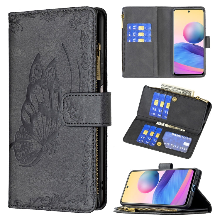 For Xiaomi Poco M3 Pro / Redmi Note 10 5G Flying Butterfly Embossing Pattern Zipper Horizontal Flip Leather Case with Holder & Card Slots & Wallet(Black) - Xiaomi Cases by buy2fix | Online Shopping UK | buy2fix