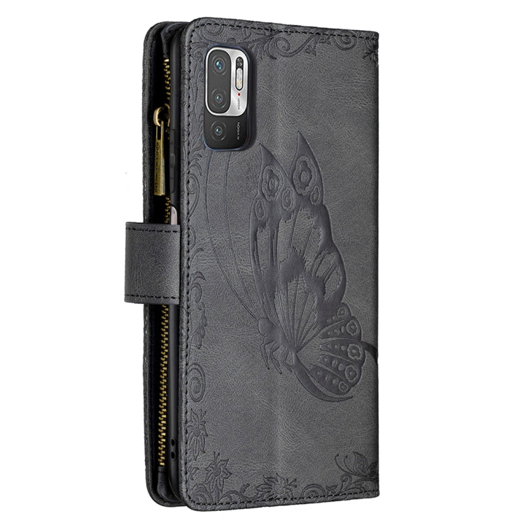 For Xiaomi Poco M3 Pro / Redmi Note 10 5G Flying Butterfly Embossing Pattern Zipper Horizontal Flip Leather Case with Holder & Card Slots & Wallet(Black) - Xiaomi Cases by buy2fix | Online Shopping UK | buy2fix