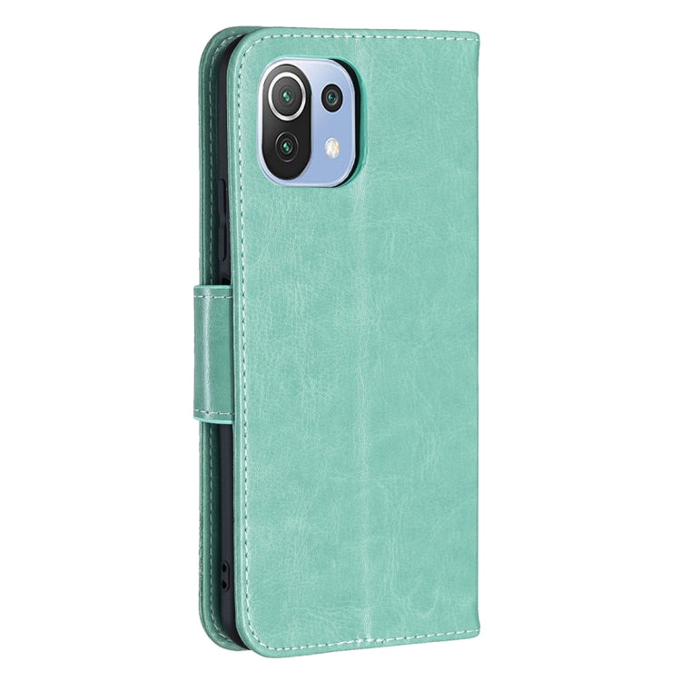 For Xiaomi Mi 11 Lite Embossing Two Butterflies Pattern Horizontal Flip PU Leather Case with Holder & Card Slot & Wallet & Lanyard(Green) - Xiaomi Cases by buy2fix | Online Shopping UK | buy2fix