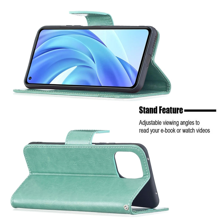 For Xiaomi Mi 11 Lite Embossing Two Butterflies Pattern Horizontal Flip PU Leather Case with Holder & Card Slot & Wallet & Lanyard(Green) - Xiaomi Cases by buy2fix | Online Shopping UK | buy2fix