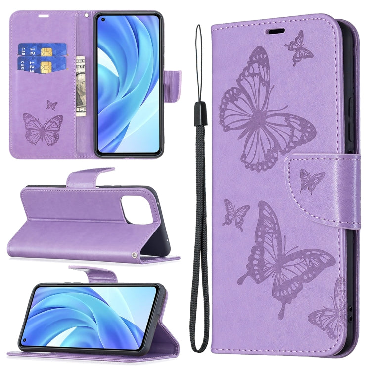For Xiaomi Mi 11 Lite Embossing Two Butterflies Pattern Horizontal Flip PU Leather Case with Holder & Card Slot & Wallet & Lanyard(Purple) - Xiaomi Cases by buy2fix | Online Shopping UK | buy2fix
