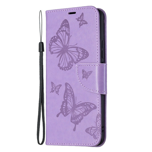 For Xiaomi Mi 11 Lite Embossing Two Butterflies Pattern Horizontal Flip PU Leather Case with Holder & Card Slot & Wallet & Lanyard(Purple) by buy2fix