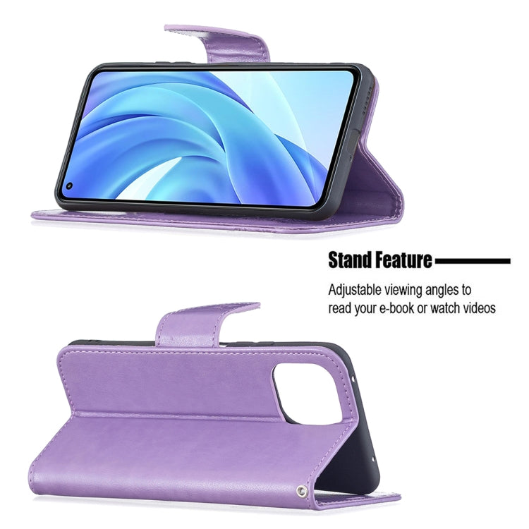 For Xiaomi Mi 11 Lite Embossing Two Butterflies Pattern Horizontal Flip PU Leather Case with Holder & Card Slot & Wallet & Lanyard(Purple) - Xiaomi Cases by buy2fix | Online Shopping UK | buy2fix