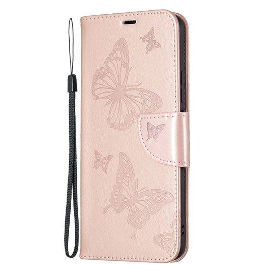 For Xiaomi Mi 11 Lite Embossing Two Butterflies Pattern Horizontal Flip PU Leather Case with Holder & Card Slot & Wallet & Lanyard(Rose Gold) by buy2fix