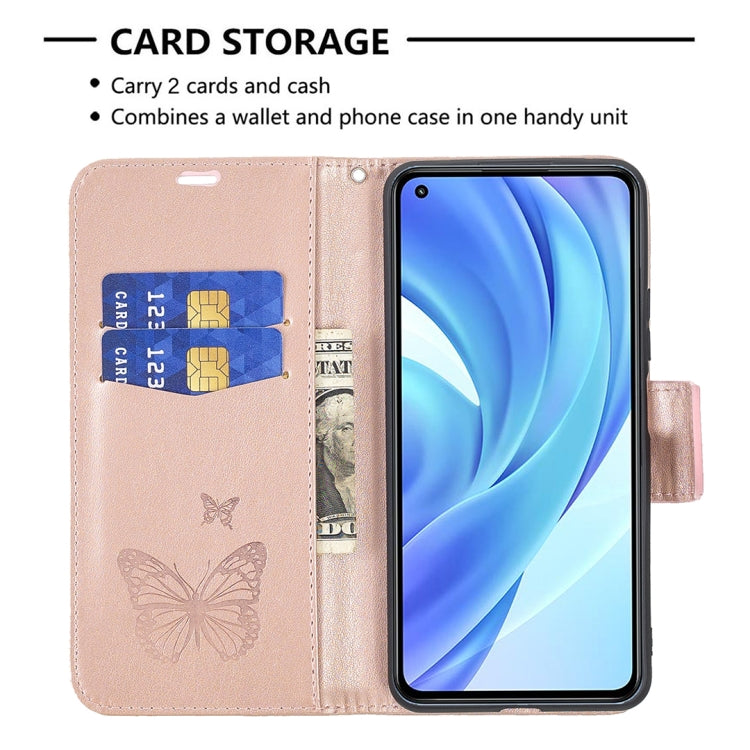 For Xiaomi Mi 11 Lite Embossing Two Butterflies Pattern Horizontal Flip PU Leather Case with Holder & Card Slot & Wallet & Lanyard(Rose Gold) - Xiaomi Cases by buy2fix | Online Shopping UK | buy2fix