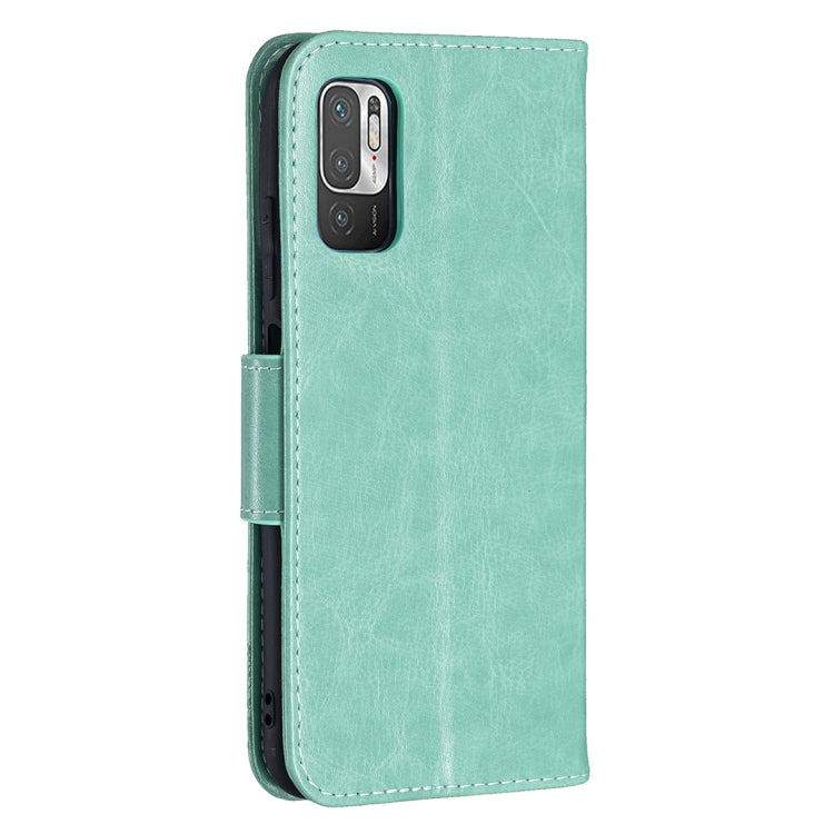For Xiaomi Poco M3 Pro / Redmi Note 10 5G Embossing Two Butterflies Pattern Horizontal Flip PU Leather Case with Holder & Card Slot & Wallet & Lanyard(Green) - Xiaomi Cases by buy2fix | Online Shopping UK | buy2fix