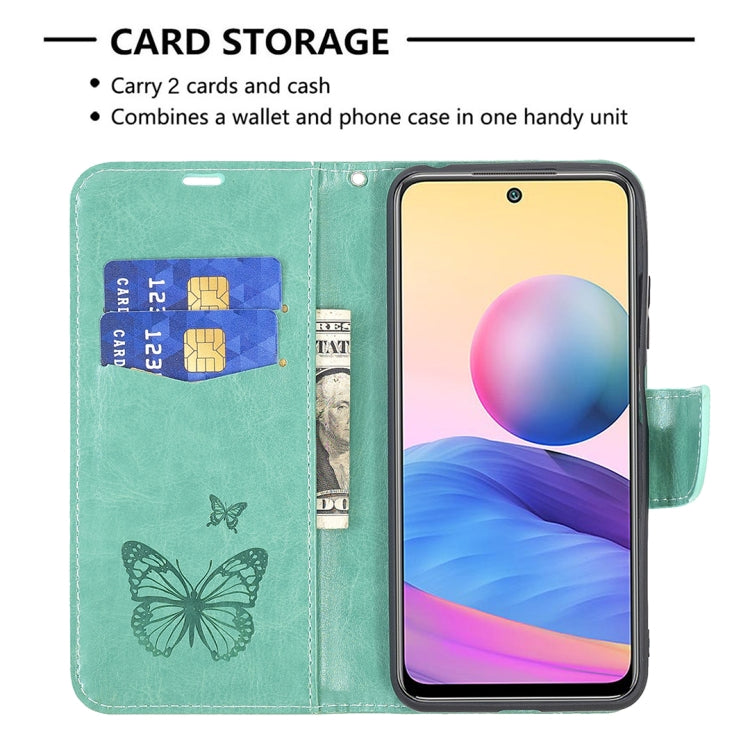 For Xiaomi Poco M3 Pro / Redmi Note 10 5G Embossing Two Butterflies Pattern Horizontal Flip PU Leather Case with Holder & Card Slot & Wallet & Lanyard(Green) - Xiaomi Cases by buy2fix | Online Shopping UK | buy2fix