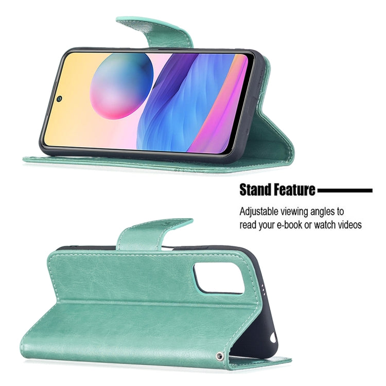 For Xiaomi Poco M3 Pro / Redmi Note 10 5G Embossing Two Butterflies Pattern Horizontal Flip PU Leather Case with Holder & Card Slot & Wallet & Lanyard(Green) - Xiaomi Cases by buy2fix | Online Shopping UK | buy2fix