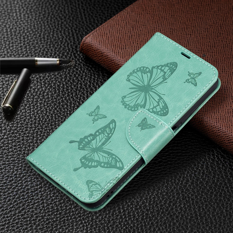 For Xiaomi Poco M3 Pro / Redmi Note 10 5G Embossing Two Butterflies Pattern Horizontal Flip PU Leather Case with Holder & Card Slot & Wallet & Lanyard(Green) - Xiaomi Cases by buy2fix | Online Shopping UK | buy2fix