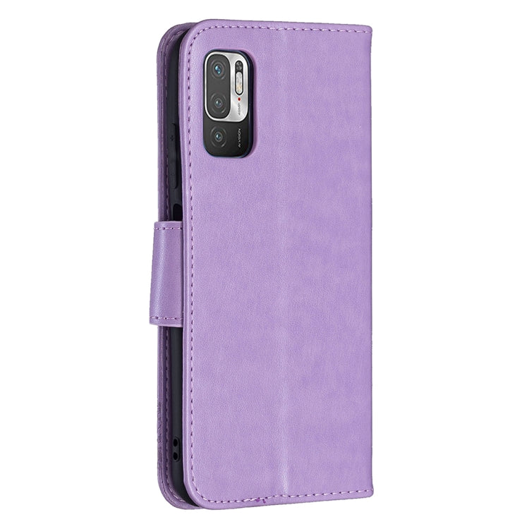 For Xiaomi Poco M3 Pro / Redmi Note 10 5G Embossing Two Butterflies Pattern Horizontal Flip PU Leather Case with Holder & Card Slot & Wallet & Lanyard(Purple) - Xiaomi Cases by buy2fix | Online Shopping UK | buy2fix