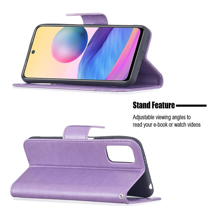 For Xiaomi Poco M3 Pro / Redmi Note 10 5G Embossing Two Butterflies Pattern Horizontal Flip PU Leather Case with Holder & Card Slot & Wallet & Lanyard(Purple) - Xiaomi Cases by buy2fix | Online Shopping UK | buy2fix