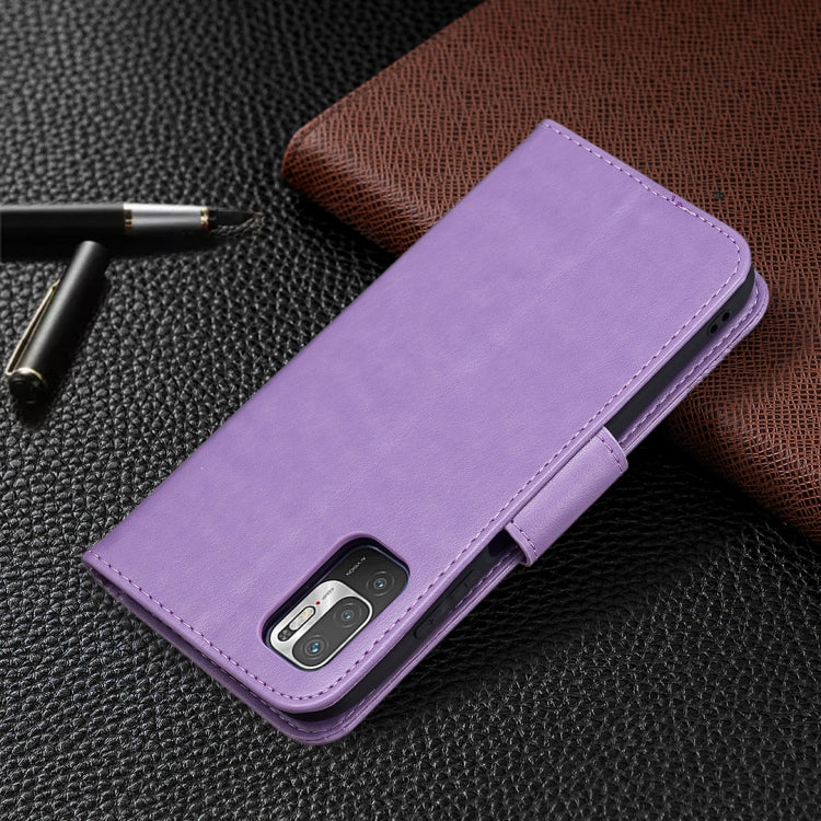 For Xiaomi Poco M3 Pro / Redmi Note 10 5G Embossing Two Butterflies Pattern Horizontal Flip PU Leather Case with Holder & Card Slot & Wallet & Lanyard(Purple) - Xiaomi Cases by buy2fix | Online Shopping UK | buy2fix