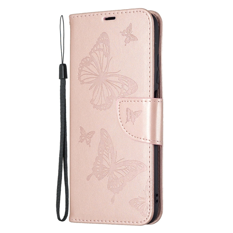 For Xiaomi Poco M3 Pro / Redmi Note 10 5G Embossing Two Butterflies Pattern Horizontal Flip PU Leather Case with Holder & Card Slot & Wallet & Lanyard(Rose Gold) - Xiaomi Cases by buy2fix | Online Shopping UK | buy2fix