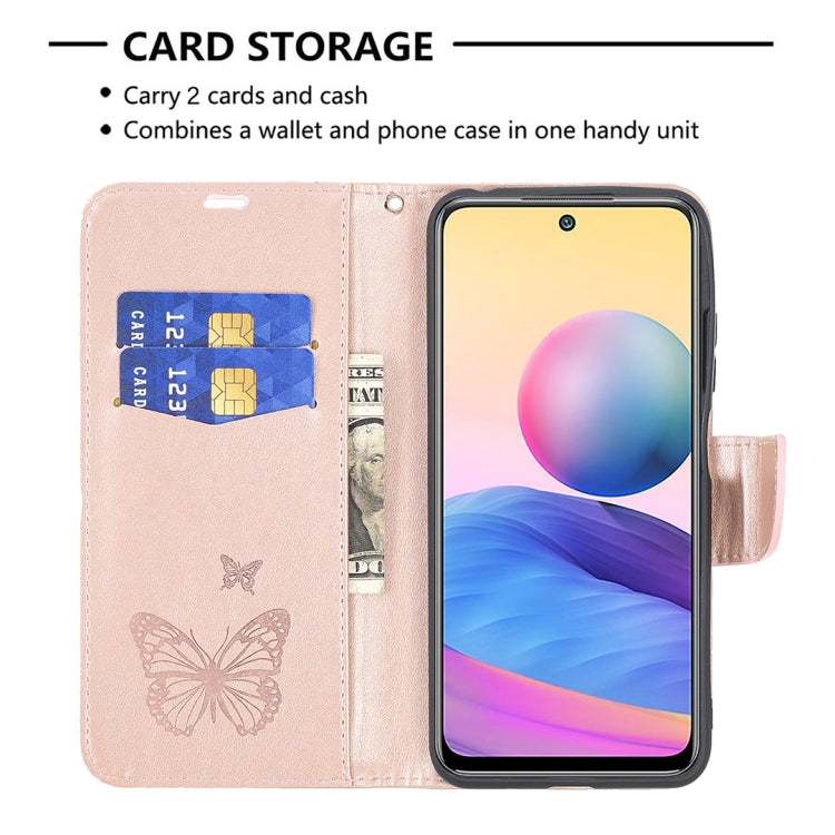 For Xiaomi Poco M3 Pro / Redmi Note 10 5G Embossing Two Butterflies Pattern Horizontal Flip PU Leather Case with Holder & Card Slot & Wallet & Lanyard(Rose Gold) - Xiaomi Cases by buy2fix | Online Shopping UK | buy2fix