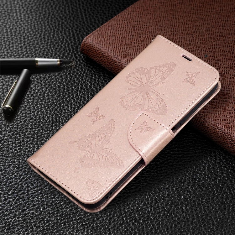 For Xiaomi Poco M3 Pro / Redmi Note 10 5G Embossing Two Butterflies Pattern Horizontal Flip PU Leather Case with Holder & Card Slot & Wallet & Lanyard(Rose Gold) - Xiaomi Cases by buy2fix | Online Shopping UK | buy2fix