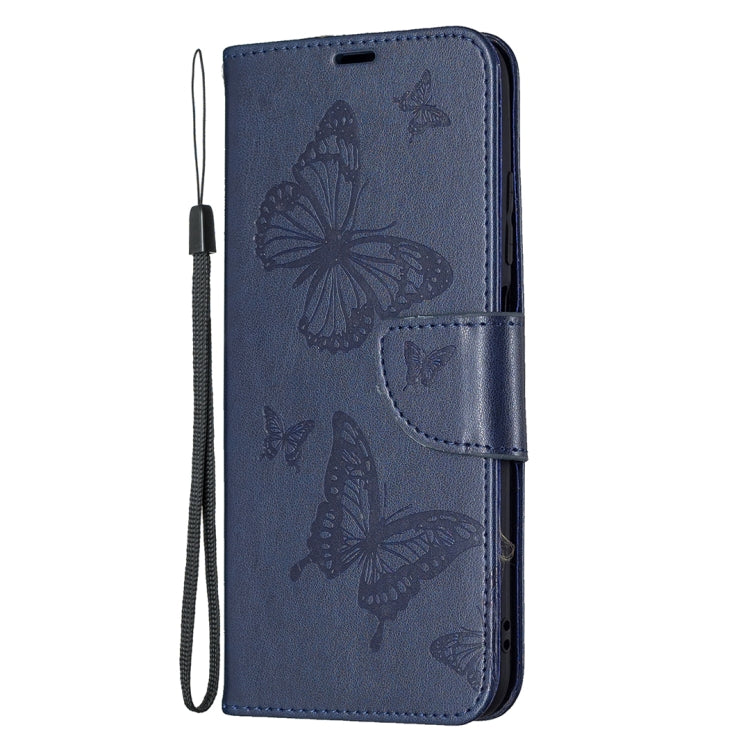 For Xiaomi Poco M3 Pro / Redmi Note 10 5G Embossing Two Butterflies Pattern Horizontal Flip PU Leather Case with Holder & Card Slot & Wallet & Lanyard(Blue) - Xiaomi Cases by buy2fix | Online Shopping UK | buy2fix