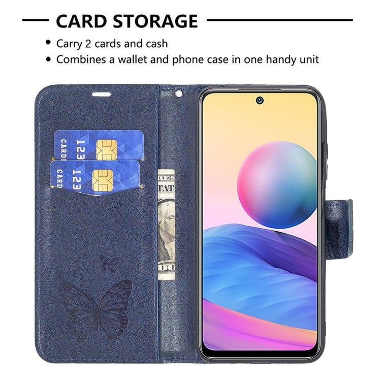 For Xiaomi Poco M3 Pro / Redmi Note 10 5G Embossing Two Butterflies Pattern Horizontal Flip PU Leather Case with Holder & Card Slot & Wallet & Lanyard(Blue) - Xiaomi Cases by buy2fix | Online Shopping UK | buy2fix