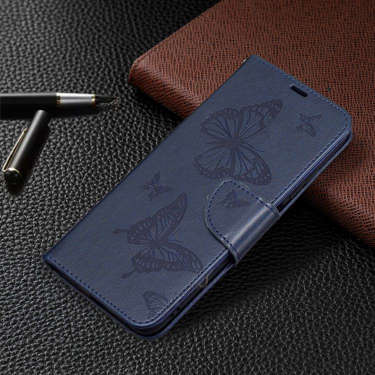 For Xiaomi Poco M3 Pro / Redmi Note 10 5G Embossing Two Butterflies Pattern Horizontal Flip PU Leather Case with Holder & Card Slot & Wallet & Lanyard(Blue) - Xiaomi Cases by buy2fix | Online Shopping UK | buy2fix