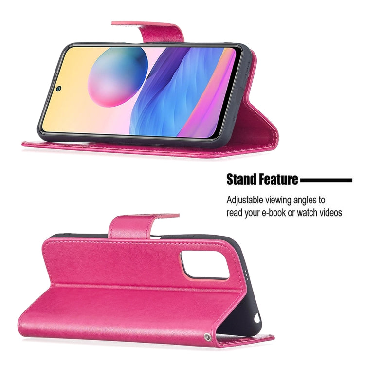 For Xiaomi Poco M3 Pro / Redmi Note 10 5G Embossing Two Butterflies Pattern Horizontal Flip PU Leather Case with Holder & Card Slot & Wallet & Lanyard(Rose Red) - Xiaomi Cases by buy2fix | Online Shopping UK | buy2fix