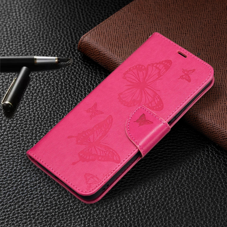 For Xiaomi Poco M3 Pro / Redmi Note 10 5G Embossing Two Butterflies Pattern Horizontal Flip PU Leather Case with Holder & Card Slot & Wallet & Lanyard(Rose Red) - Xiaomi Cases by buy2fix | Online Shopping UK | buy2fix