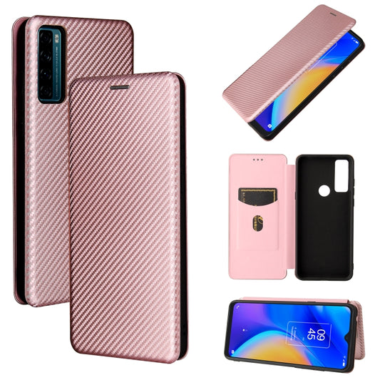 For TCL 20 SE Carbon Fiber Texture Horizontal Flip TPU + PC + PU Leather Case with Card Slot(Pink) - TCL by buy2fix | Online Shopping UK | buy2fix