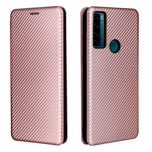 For TCL 20 SE Carbon Fiber Texture Horizontal Flip TPU + PC + PU Leather Case with Card Slot(Pink) - TCL by buy2fix | Online Shopping UK | buy2fix