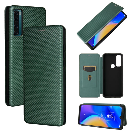 For TCL 20 SE Carbon Fiber Texture Horizontal Flip TPU + PC + PU Leather Case with Card Slot(Green) - TCL by buy2fix | Online Shopping UK | buy2fix