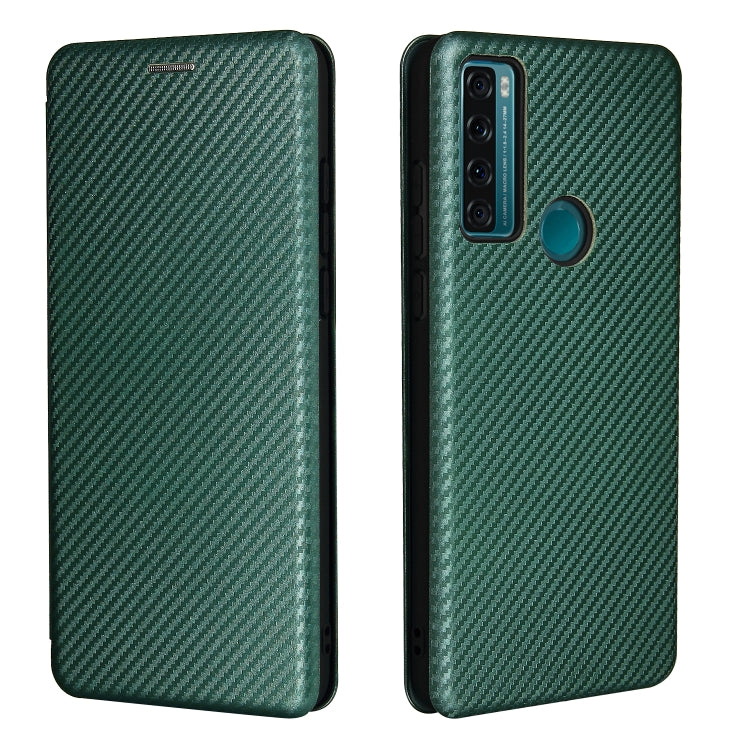 For TCL 20 SE Carbon Fiber Texture Horizontal Flip TPU + PC + PU Leather Case with Card Slot(Green) - TCL by buy2fix | Online Shopping UK | buy2fix