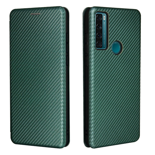 For TCL 20 SE Carbon Fiber Texture Horizontal Flip TPU + PC + PU Leather Case with Card Slot(Green) - TCL by buy2fix | Online Shopping UK | buy2fix